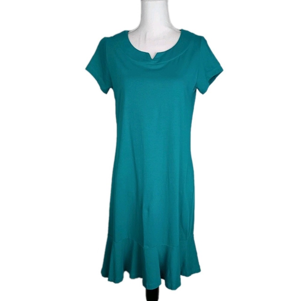 Lands' End Green Near Mint Flounce‎ Ruffle Hem  Dress Sz S (6-8) Stretch Shift